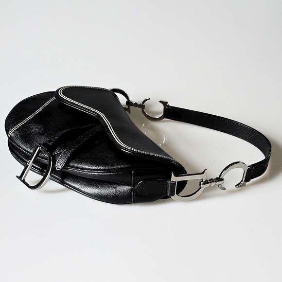 Dior Saddle Bag Vintage Black Goatskin Leather With Contrast Stitch - Picture 6 of 15